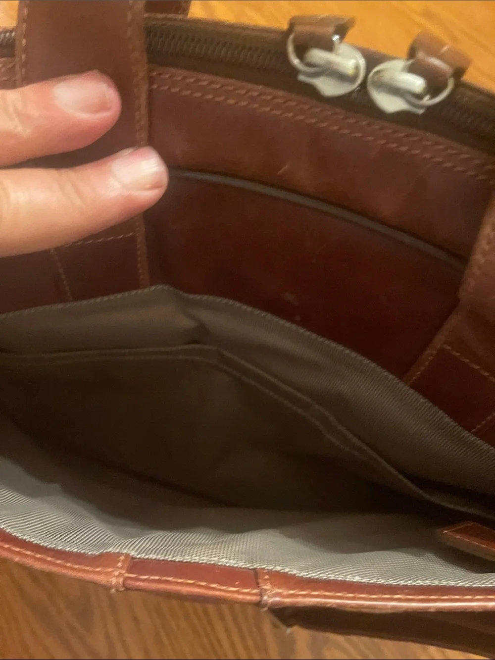 Johnston & Murphy Brown Leather Briefcase with Dual Zippers